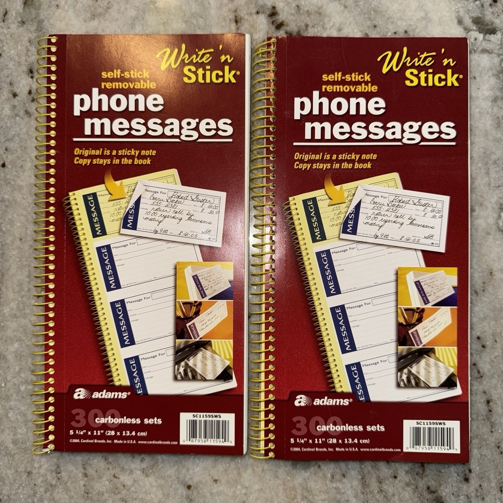 NEW 2 Adams Write 'N Stick Spiral Phone Message Pad 300 Carbonless Duplicate